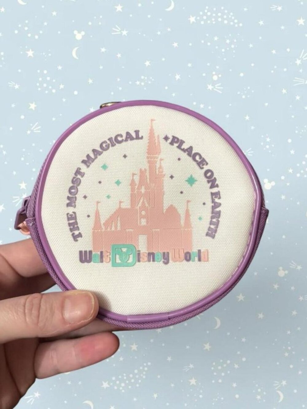 Disney World purple round coin purse keychain bag bag most magical place on eart